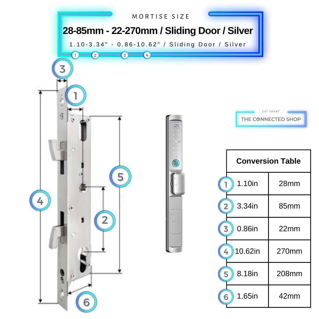 Sliding Door Smart Lock Knob - 28-85mm (22x270mm) Sliding Door - Silver - Without Gateway