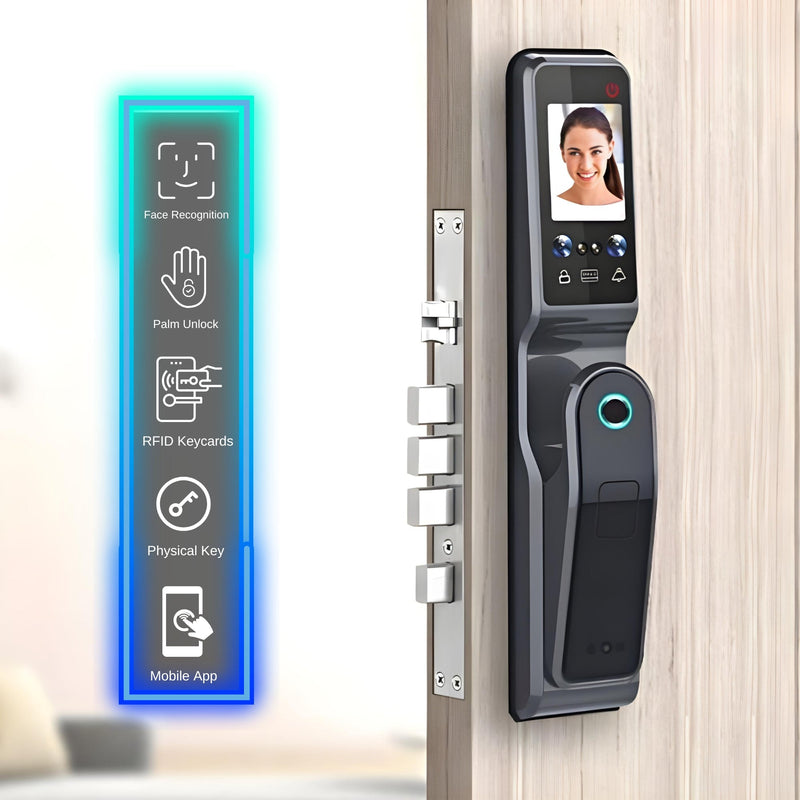 Smart Door Lock Face Recognition Dual Screen - Black - 60-68mm (24x240mm) -