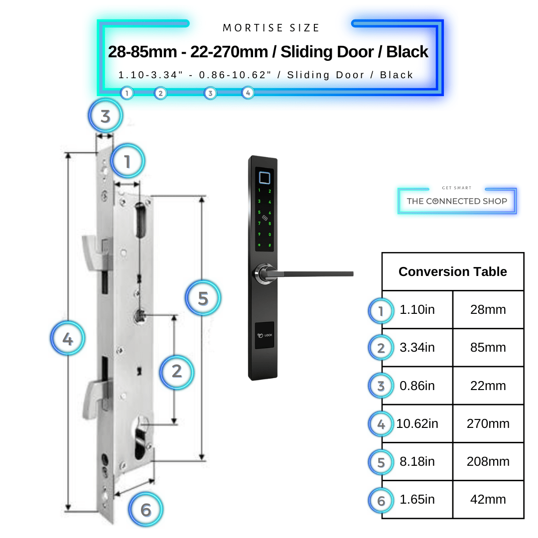 Smart Door Lock Sleek - Black - 22-85mm (22x270mm) Sliding Door