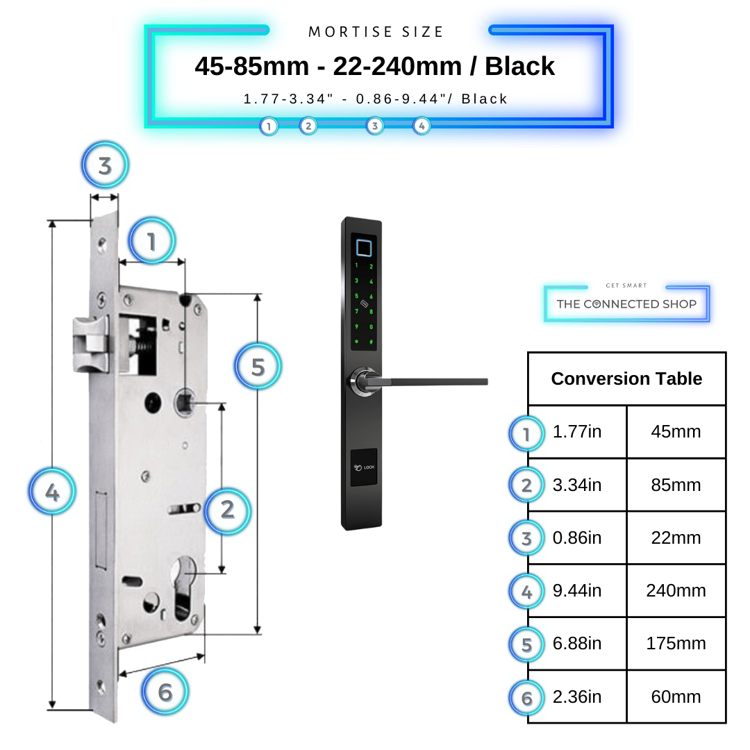 Smart Door Lock Sleek - Black - 45-85mm (22x240mm)