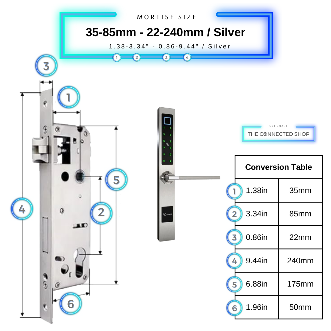 Smart Door Lock Sleek - Silver - 35-85mm (22x240mm)