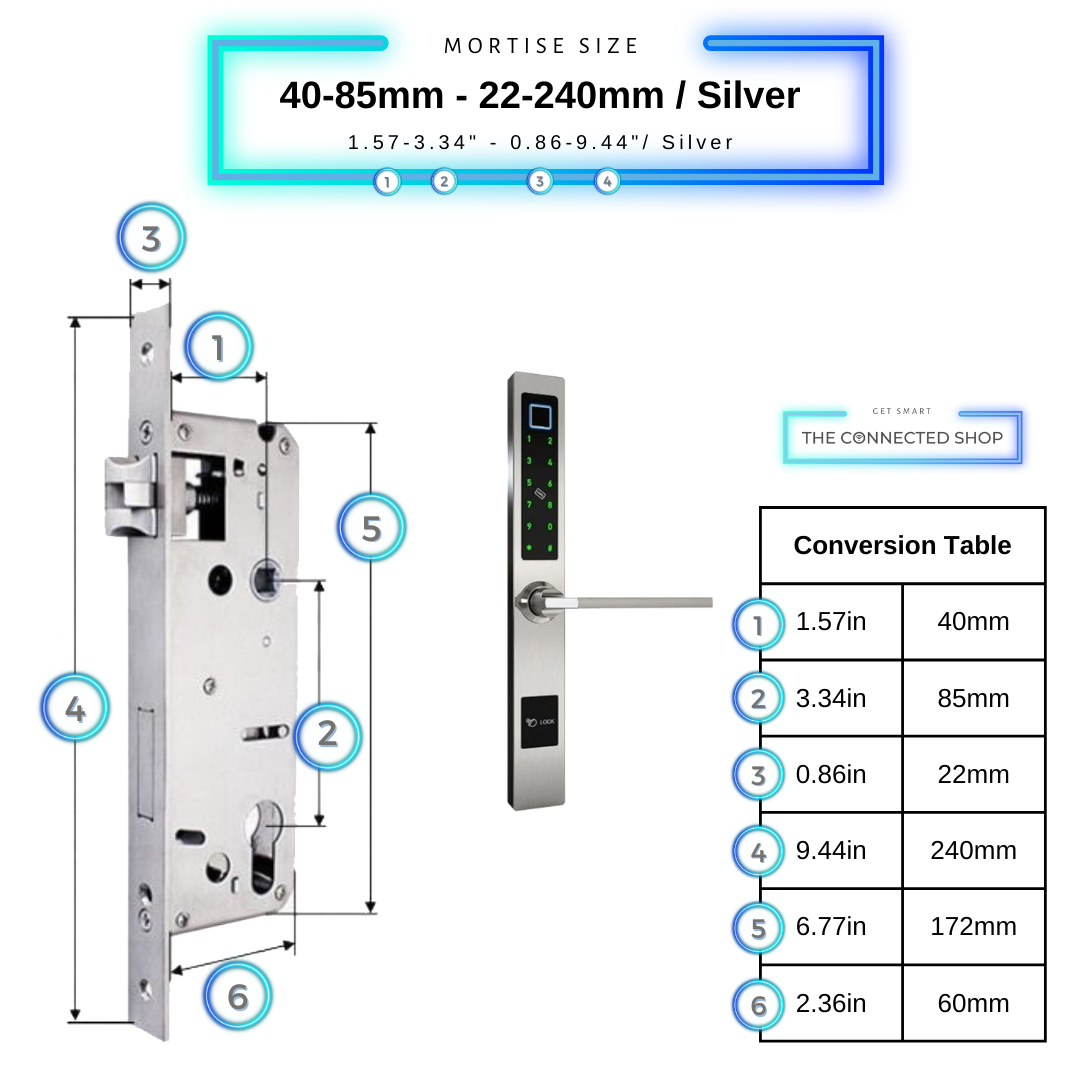 Smart Door Lock Sleek - Silver - 40-85mm (22x240mm)