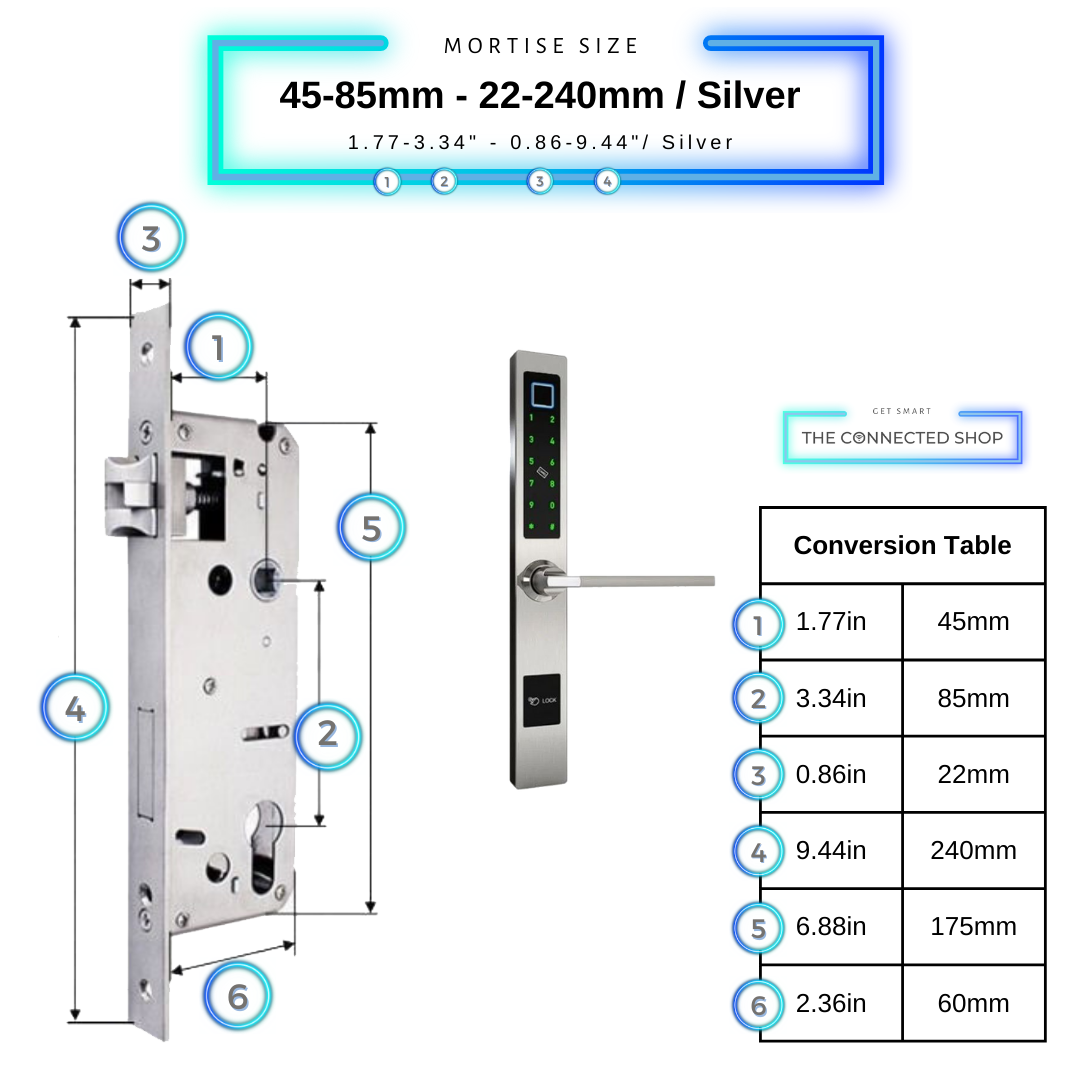 Smart Door Lock Sleek - Silver - 45-85mm (22x240mm)