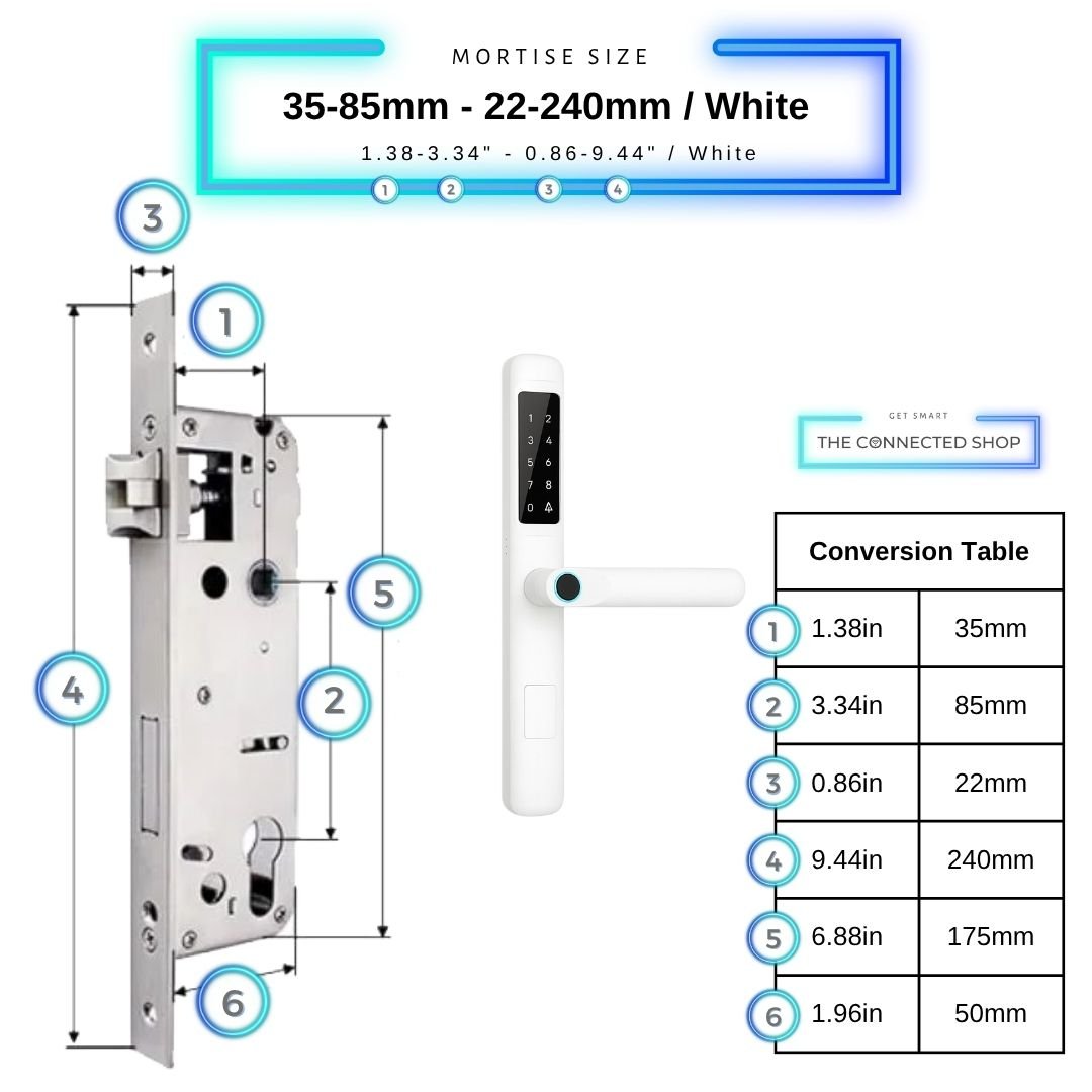 Smart Door Lock Slim - 35-85mm (22x240mm) - White