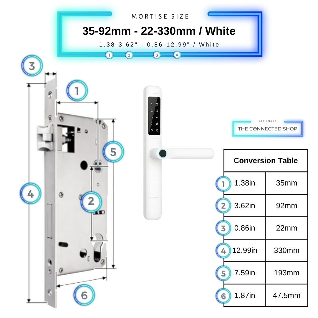 Smart Door Lock Slim - 35-92mm (22x330mm) - White
